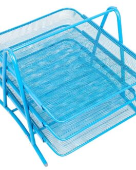 Document tray 3 drawers Metal mesh Light blue